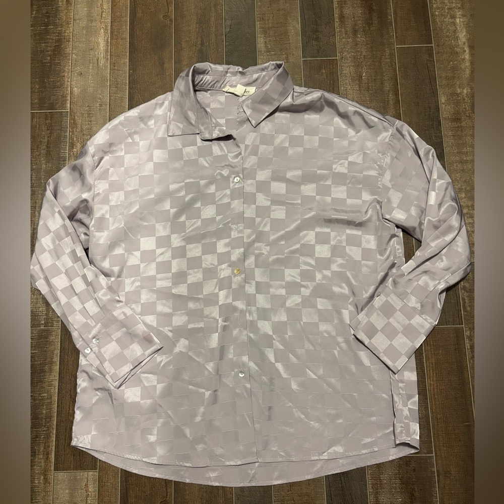 Lavender checkered satin shirt